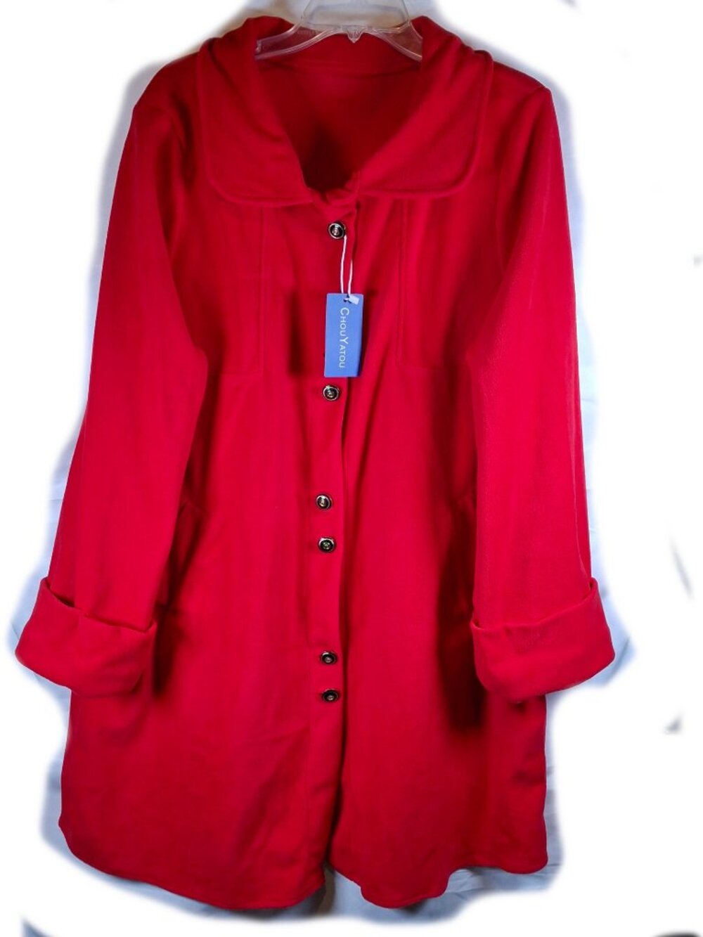 Chouyatou XXL Red Winter Coat Women's Button Front